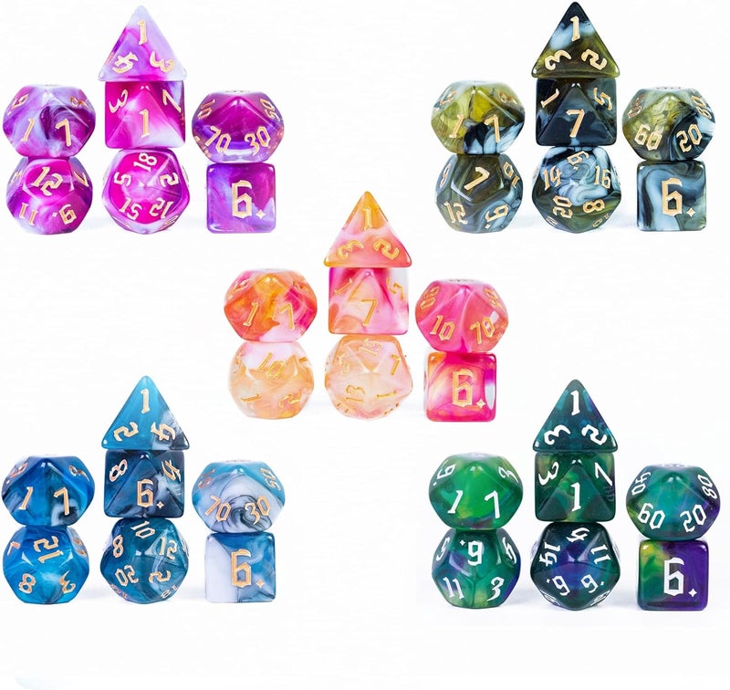 Poludie 5 Sets DND Dice Polyhedral Dice Set (35pcs) with 1 Large Leather Bag, D&D Dice Set for RPG Table Games. (5Sets-Tricolor) - Image 1